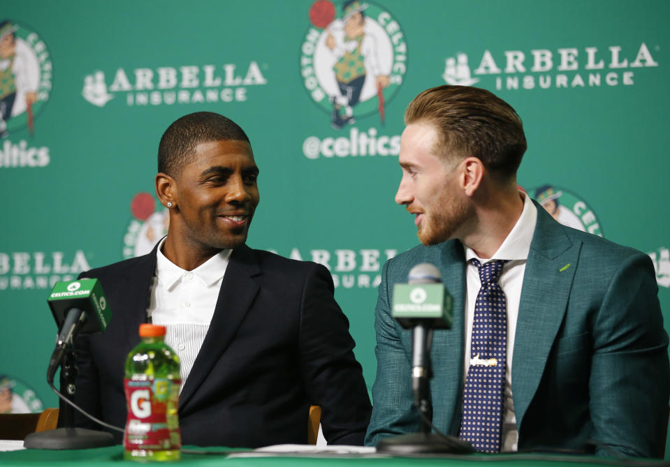 The Celtics should have Gordon Hayward and Kyrie Irving back for training camp. (AP Photo)