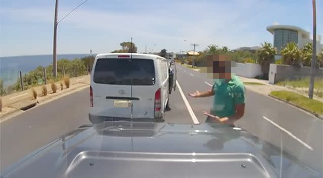 The man got out of his van and yelled at the other driver for hitting him. Source: Facebook / Dashcam Owners Australia