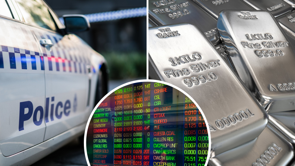 A police car and silver bullion bars.