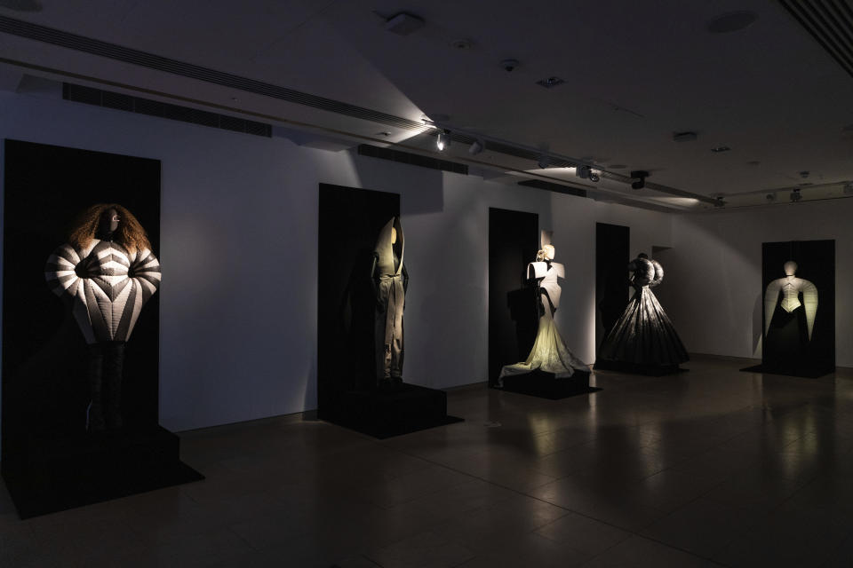 Creations by fashion designer Gareth Pugh is exhibited ahead of his London Fashion Week show in London, Wednesday, Sept. 16, 2020. (Photo by Vianney Le Caer/Invision/AP)