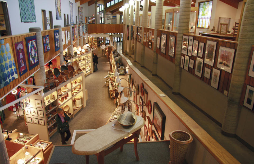 FILE - This undated file photo courtesy of Michael Booher shows the interior of the Folk Art Center in Asheville, N.C. The Folk Art Center features galleries and a shop with works by southern Appalachian artists. (AP Photo/Michael Booher)