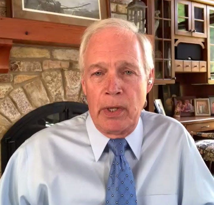 Republican U.S. Sen. Ron Johnson speaks to the Milwaukee Press Club, June 3, 2021.