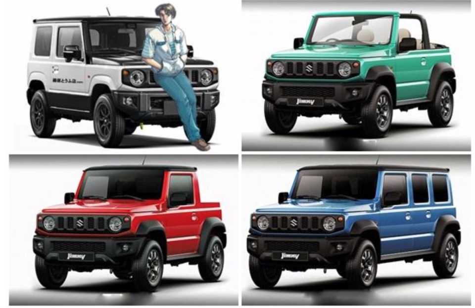 Suzuki Jimny 小皮卡、五門越野車、敞篷幻想圖。