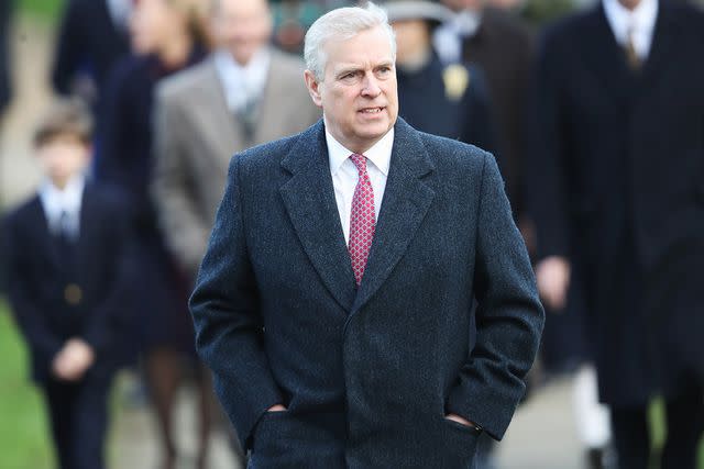 <p>Chris Jackson/Getty</p> Prince Andrew attends church on Christmas on December 25, 2017.