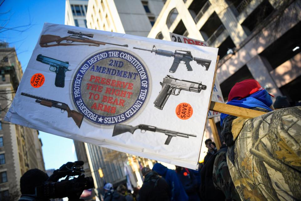Gun rights advocates protested in Virginia earlier this year before the state legislature passed new gun control measures.