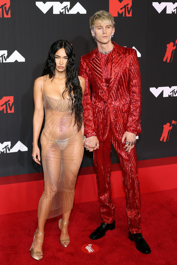 Megan Fox believes she has been manifesting Machine Gun Kelly since she was four, pictured at the VMAs. (Getty images)