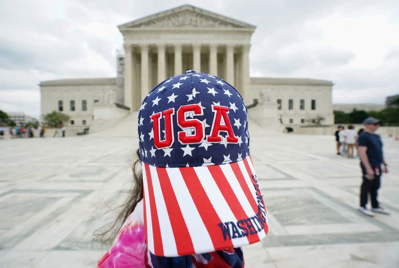 FILE PHOTO: Patriotic hat worn at the U.S. Supreme Court in Washington