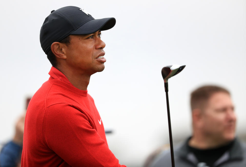 Tiger Woods plays his shot from the second tee during the final round of the Farmers Insurance Open at Torrey Pines South on January 26, 2020 in San Diego, California. (Photo by Sean M. Haffey/Getty Images)