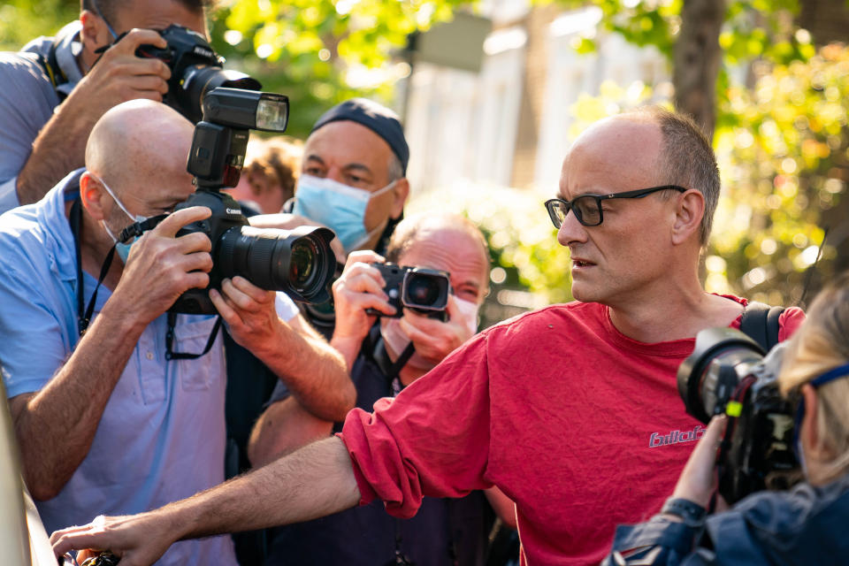 Prime Minister Boris Johnson's senior aide Dominic Cummings leaves his north London home, after Prime Minister Boris Johnson was accused of risking the Government's efforts to combat Covid-19 in order to defend his senior aide following allegations he breached lockdown restrictions.