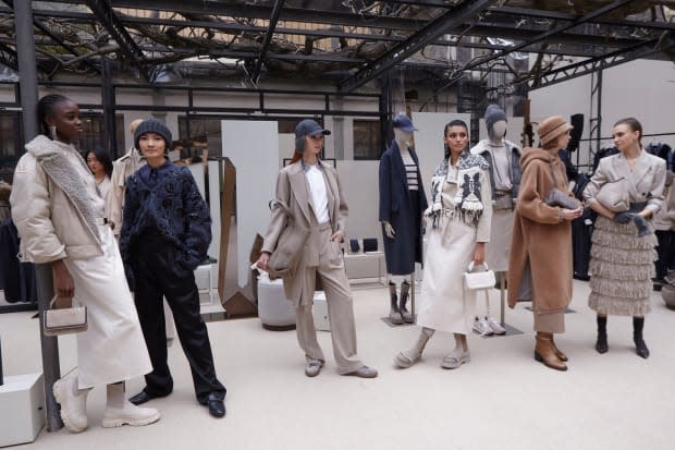 Models at Brunello Cucinelli's Fall 2023 presentation during Milan Fashion Week.<p>Photo: Imaxtree</p>
