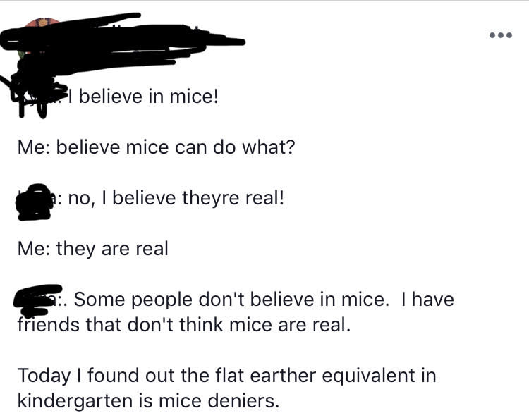 Kid says they believe mice are real but they have friends who don't think mice exist