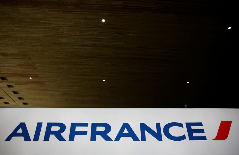 The logo of airline company Air France at Paris Charles de Gaulle airport