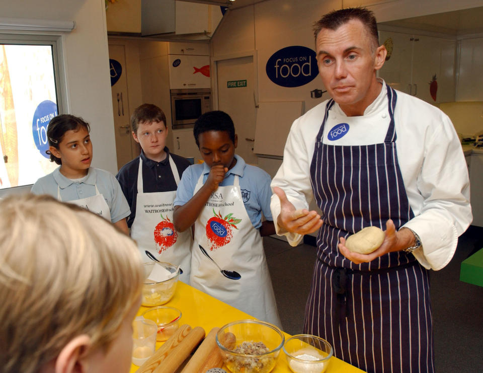 Celebrity chef Gary Rhodes gives a cooking masterclass to children from  St Peter's CofE Primary School in Hammersmith, west London on a special 'Cooking Bus' during a photocall to launch 'Focus on Food Week'.   * Focus on Food - the UK's leading food education programme for schools, holds the Tastebud Challenge annually, enabling schools around the country to celebrate cooking in their classrooms. 