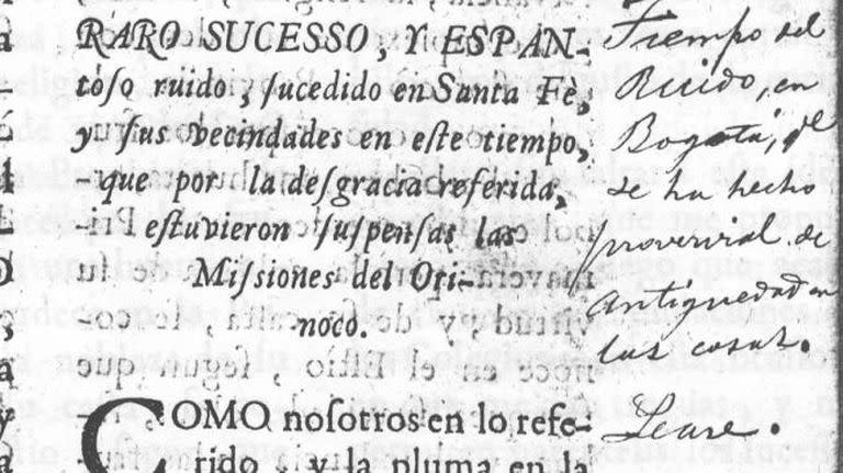 Comienzo de la narración sobre el ruido publicada por Cassani en 1741.