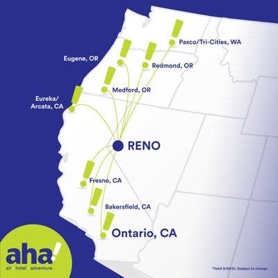 Aha Airlines plans to offer nonstop flights from smaller West Coast cities to Reno-Tahoe International Airport.