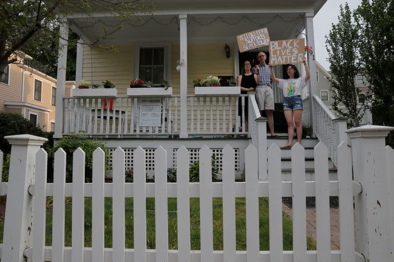 Protesters rally against the death in Minneapolis police custody of George Floyd in Boston