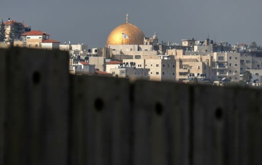 Jerusalem's iconic Dome of the Rock can be seen from Abu Dis -- but Israel's controversial barrier is in the way