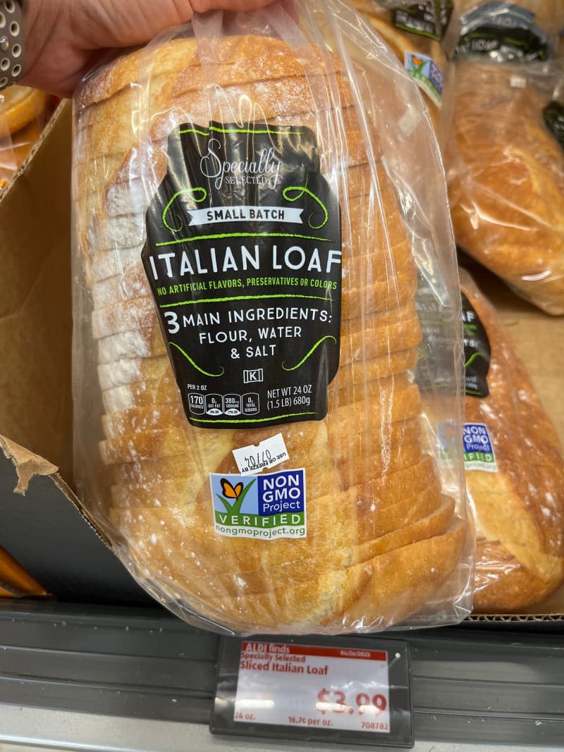 Italian loaf bread in package in Aldi's.