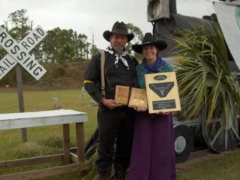 In Florida, Ray and Dani Green got involved with local Cowboy Action Shooting clubs. The sport calls for participants to dress in clothing of the Old West and engage in competitive speed shooting under aliases – Ray was known as 