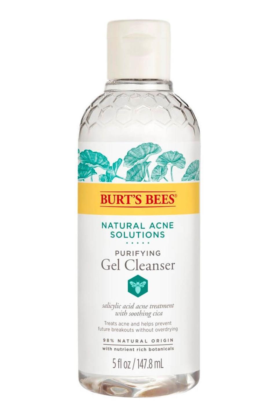 1) Burt's Bees Natural Acne Solutions Purifying Gel Cleanser