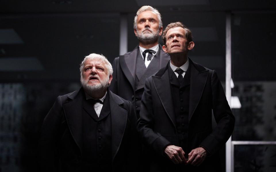 Simon Russell Beale, Ben Miles and Adam Godley in The Lehman Trilogy at the National Theatre - Mark Douet