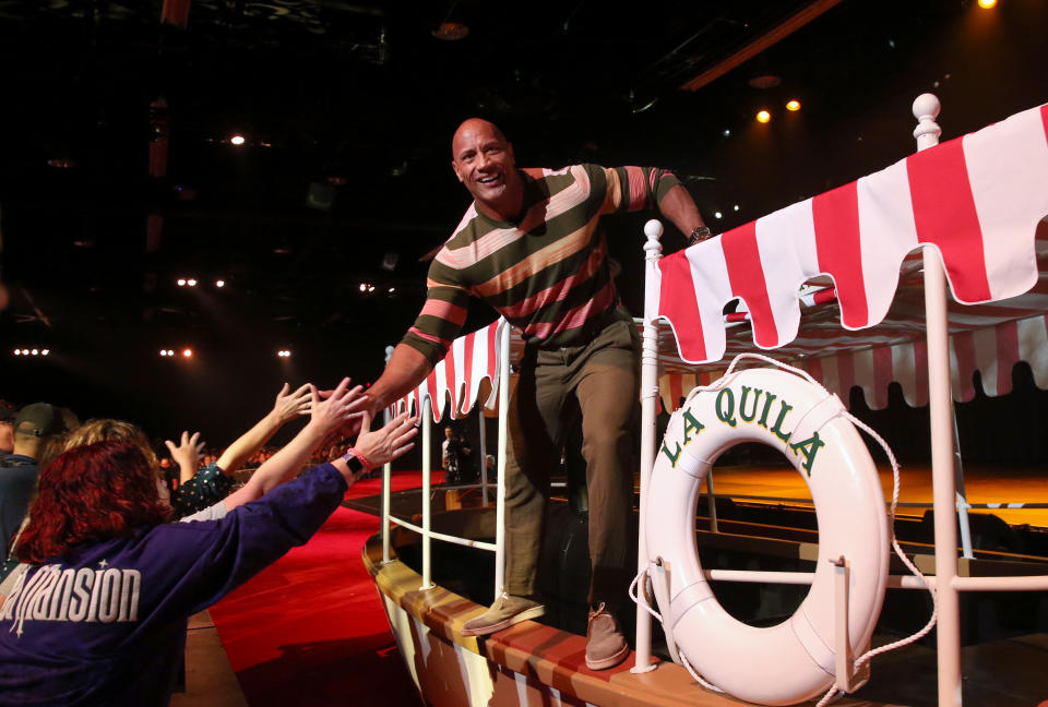  Dwayne Johnson of 'Jungle Cruise' took part today in the Walt Disney Studios presentation at Disney's D23 EXPO 2019 in Anaheim, Calif. 'Jungle Cruise' will be released in U.S. theaters on July 24, 2020. (Photo by Jesse Grant/Getty Images for Disney)