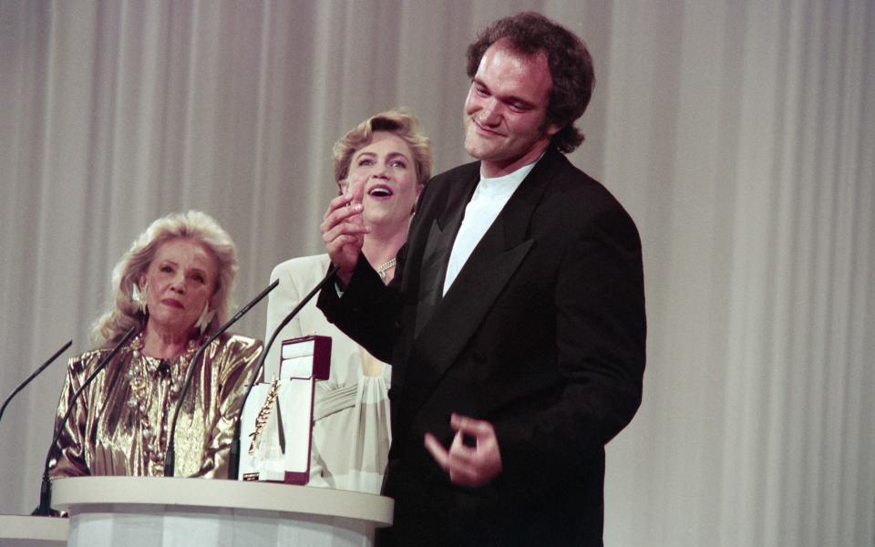 Quentin Tarantino pointed the finger at a member of the audience while accepting the Golden Palm for Pulp Fiction at Cannes in 1994