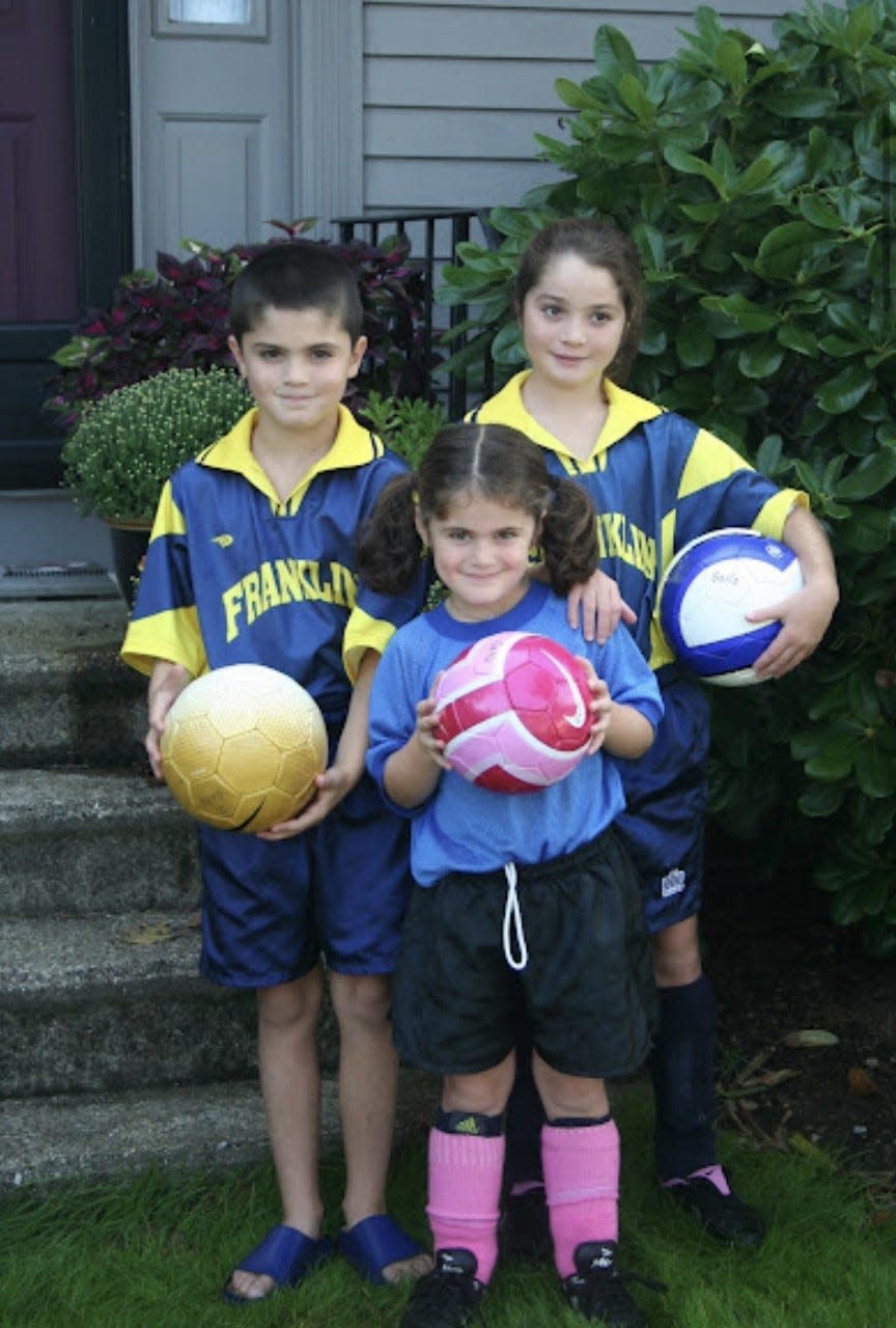 Grace Gallo, center, with her soccer playing siblings Jack and Hannah.