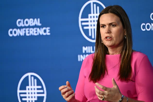 Arkansas has removed approximately 110,000 people from its Medicaid program as part of a post-pandemic review. Republican Gov. Sarah Huckabee Sanders, seen here in early May, has promoted her state's aggressive review of Medicaid enrollment as a fiscally responsible step that will eliminate coverage for people who don't need it. 