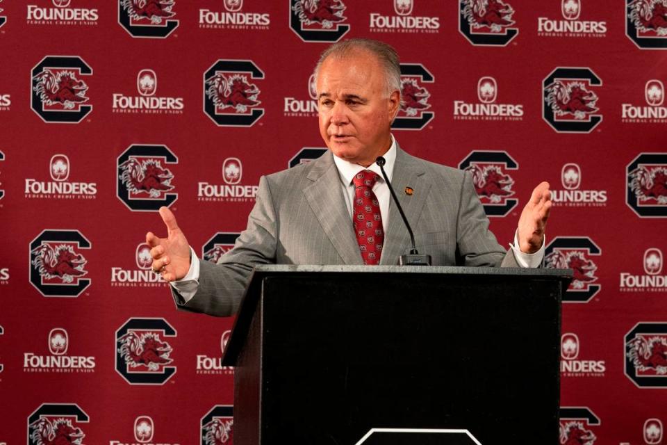 University of South Carolina’s new baseball coach, Paul Mainieri, speaks to members of the media on Thursday, June 13, 2024.