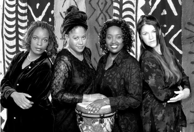 From left to right, Anne Marie Woods, Delvina Bernard, Kim Bernard, Andrea Currie were the a cappella group Four the Moment. The group officially ended its musical career in 2001 but has made numerous appearances since, most recently appearing with civil rights activist and former Black Panther member Angela Davis in 2018.