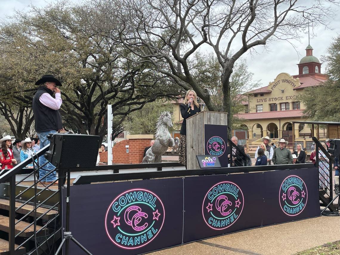 Fort Worth Mayor Mattie Parker speaks at the launch event for the Cowgirl Channel in the Stockyards.