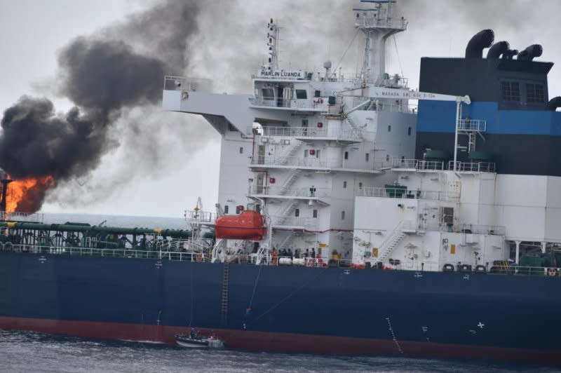 The Marlin Luanda is now sailing towards a safe harbor while the crew continues to monitor the vessel and cargo closely, its Singapore-based operator Trafigura said in a statement Saturday. Photo courtesy of the Indian Navy