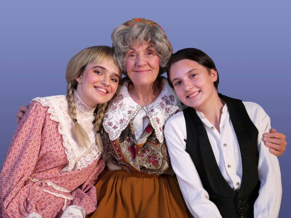 Left to right: Gerda (Hailey Mulrath), Wise Woman (Connie Croad) and Kay (Vallen Rudd) perform in “The Snow Queen” at the Siskiyou Performing Arts Center in Yreka.