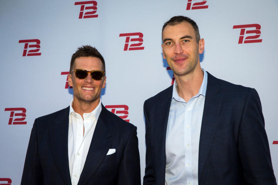 <div class="inline-image__caption"><p>Then-New England Patriots quarterback Tom Brady and Boston Bruins defenseman Zdeno Chára pose during the TB12 Grand Opening Event at the TB12 Performance & Recovery Center in Boston on Sep. 17, 2019.</p></div> <div class="inline-image__credit">Nic Antaya for The Boston Globe via Getty</div>