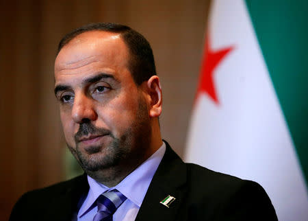 Nasr al-Hariri Head of the Syrian Negotiation Commission (SNC) attends an interview with Reuters aside of the Intra Syria talks in Geneva, Switzerland November 29, 2017. REUTERS/Denis Balibouse