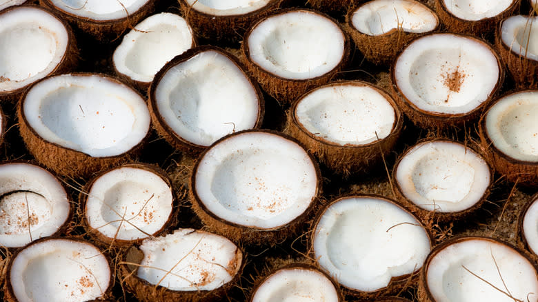 Group of split coconut halves