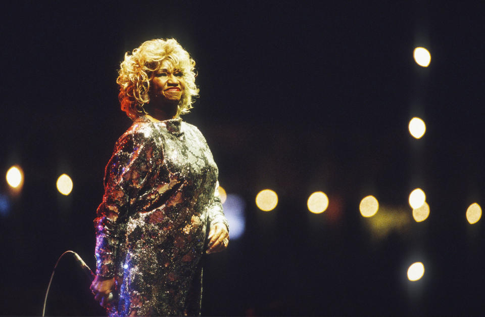 Celia Cruz performs in Antwerpen, Belgium, March 1999. (Gie Knaeps / Getty Images)