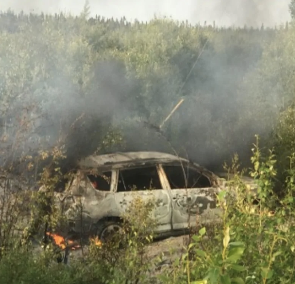 A car was found torched 50km from the remote town of Gillam. Source: Cassandra Neepin via CBC News