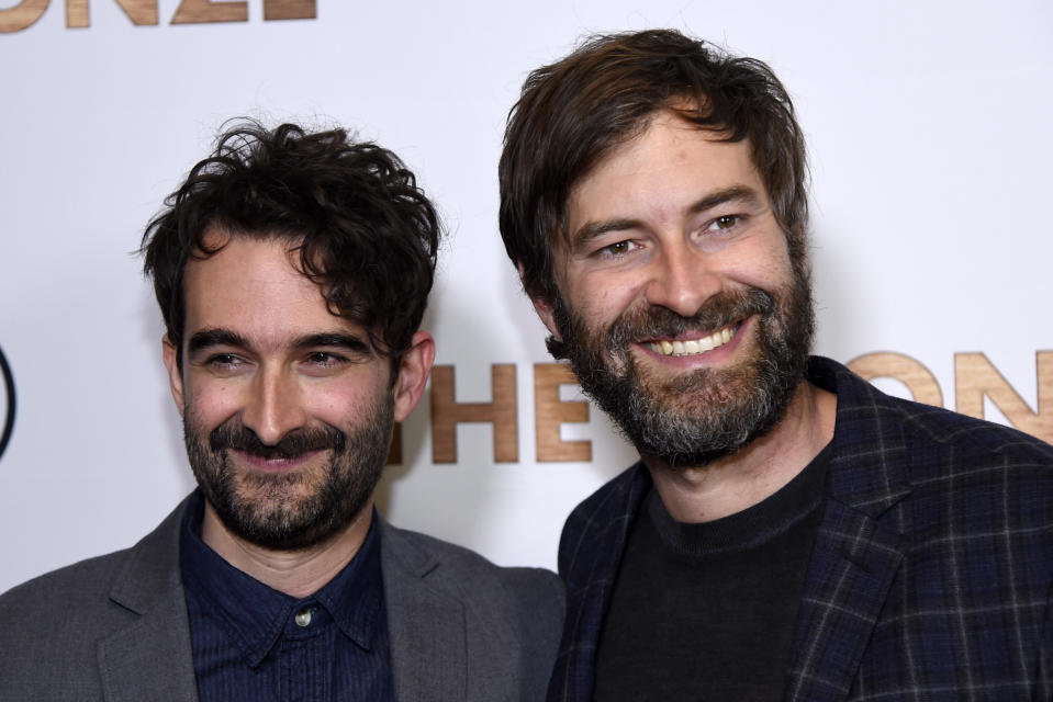 Jay Duplass, left, and his brother Mark Duplass, executive producers of "The Bronze," pose together at the premiere of the film at the Pacific Design Center, in West Hollywood, CalifLA Premiere of "The Bronze" - Arrivals, West Hollywood, USA