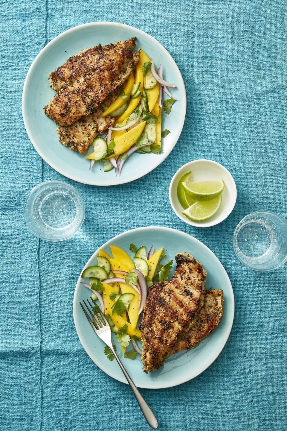 Grilled Jerk Chicken With Mango Cucumber Salad