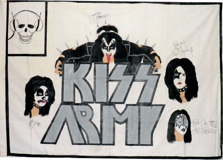 The original Kiss Army banner was created in 1975 by young fans in Terre Haute who were recruited by 18-year-old Bill Starkey.