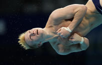 Andrew Capobianco of United States competes in men's diving 3m springboard final at the Tokyo Aquatics Centre at the 2020 Summer Olympics, Tuesday, Aug. 3, 2021, in Tokyo, Japan. (AP Photo/Dmitri Lovetsky)