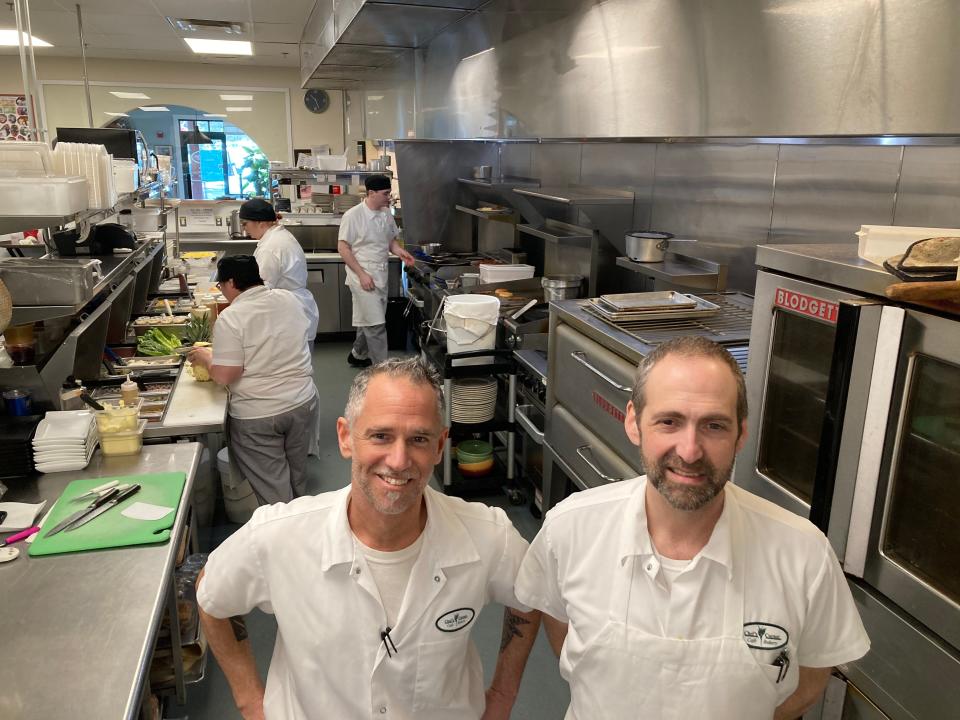 Scott Sorrell, left, and Jeff Moisan, owners of Chef's Corner, stand in the kitchen of the Williston restaurant March 17, 2023.