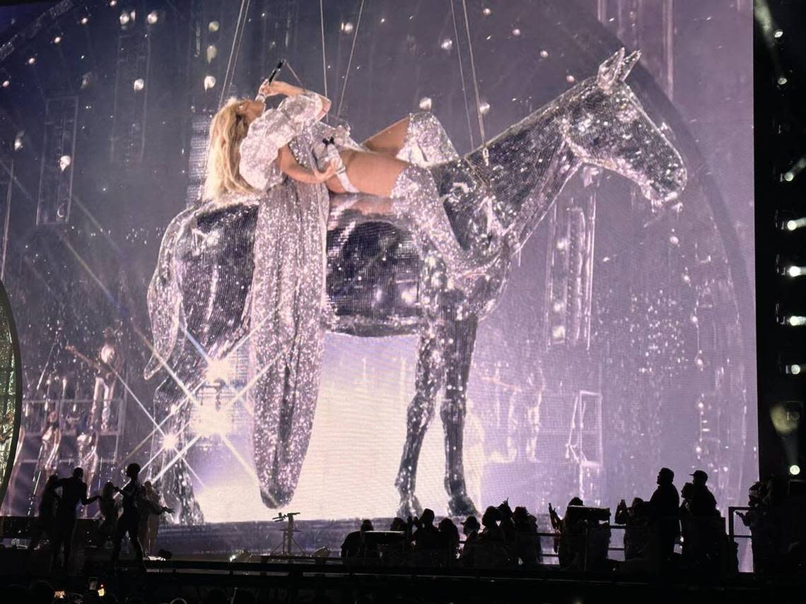 Beyoncé performs during her “Renaissance World Tour” at Allegiant Stadium in Las Vegas last month. Fans from across the country coming to her Kansas City concert on Oct. 1 are learning how to do the viral “mute challenge” - and win it.