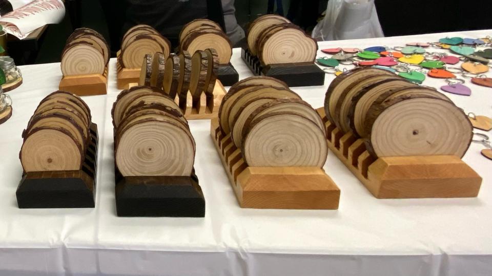 A pine wood coaster set is a popular gift.