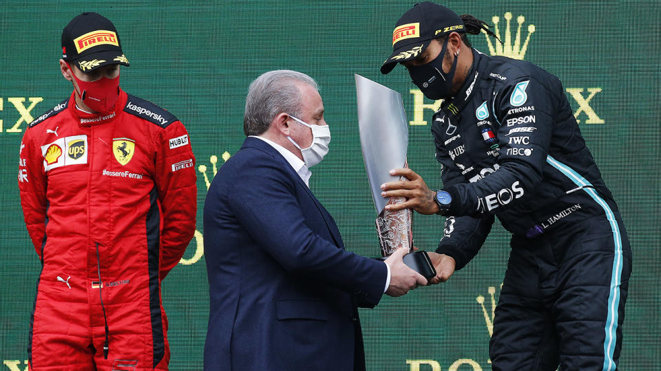 Sebastian Vettel and Lewis Hamilton, pictured here on the podium after the F1 Grand Prix of Turkey. 