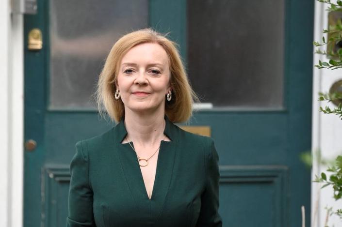 British Foreign Secretary and Conservative leadership candidate Truss leaves her house in London