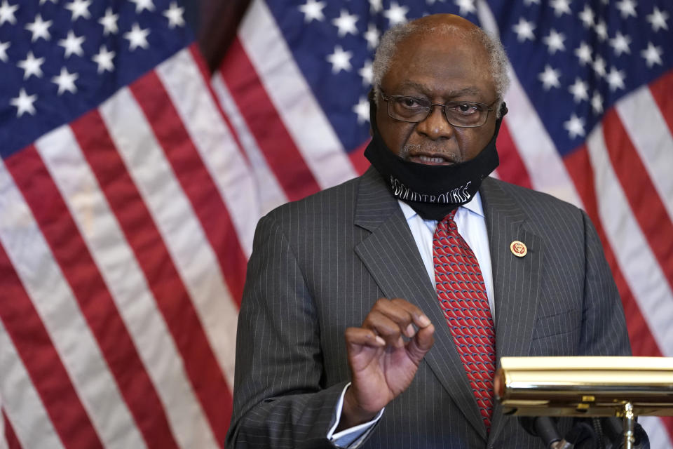 FILE - In this Sept. 17, 2020, file photo, House Majority Whip James Clyburn, of S.C., speaks during a news conference about COVID-19, on Capitol Hill in Washington. President-elect Joe Biden brings more Capitol Hill experience than any president in decades. But his transition has stumbled, exposing the challenges of navigating Congress. “A strong belief that my dad drilled into my head: First impressions are lasting, and you don’t get a second chance to make a first impression,” Clyburn, the highest-ranking Black lawmaker in Congress and a top Biden ally, said in an interview Thursday, Dec. 17. (AP Photo/Jacquelyn Martin, File)