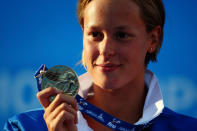 Federica Pellegrini of Italy receives the gold medal during the medal ceremony for the Women's 200m Freestyle Final during the 13th FINA World Championships at the Stadio del Nuoto on July 29, 2009 in Rome, Italy. (Photo by Lars Baron/Bongarts/Getty Images)